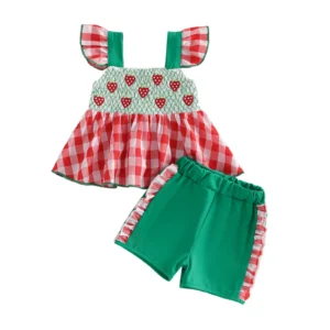 Toddler Girls 2 Piece Set with Strawberry Embroidery Top