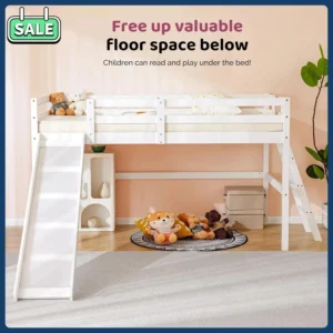 Twin Loft Bed with Slide/ Pine Guardrail Ladder