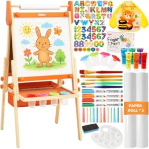 Art Easel  with Magnetic Whiteboard and Dry-Erase Chalk Board and Paper
