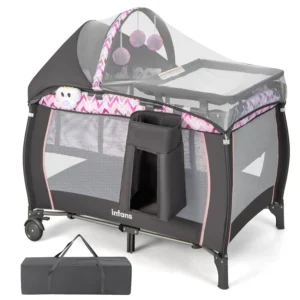 4-in-1 Portable Baby Playard with Bassinet, Changing Table,