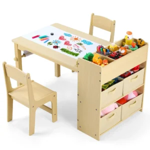Kids Art Table and Chair Set with Storage Shelves,