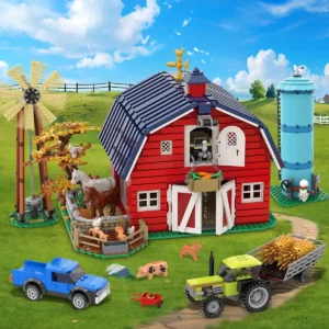 Farm Barn Building Set with Light-with Windmill Tractor