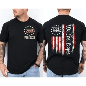 250 Years American Flag  Patriotic Front Back T-Shirt
