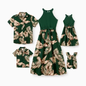 Family  Leaf Print Tropical Matching Outfits