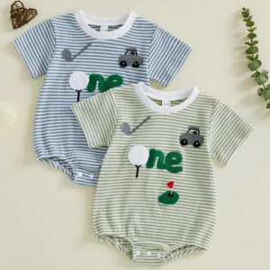 Adorable Baby Boy Romper with Fun Golf Embroidery