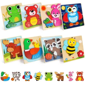 8 Pack Animal Wooden Puzzles Educational Preschool