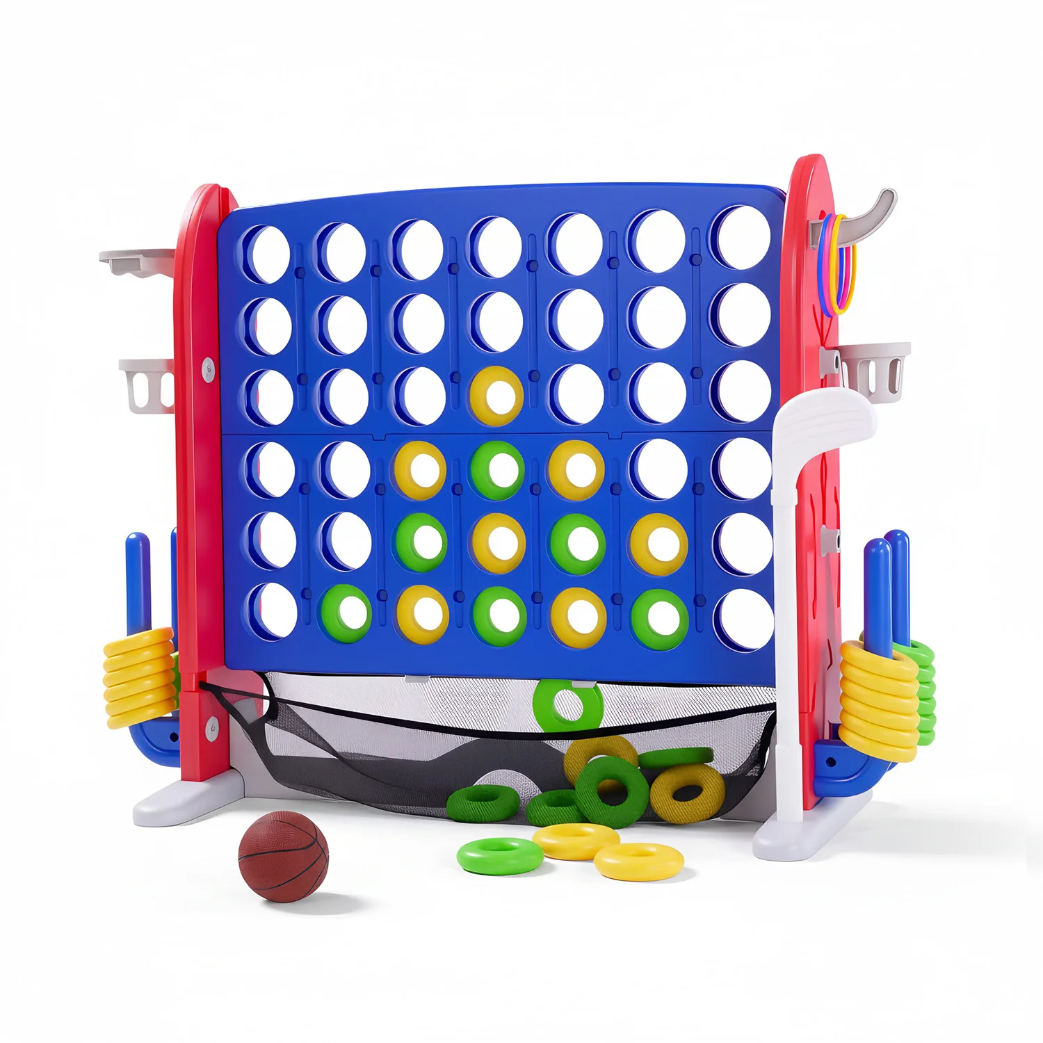 4-in-1 Giant Connect Game; Basketball Hoop; Ring Toss and Net Adjustable Height - Image 2