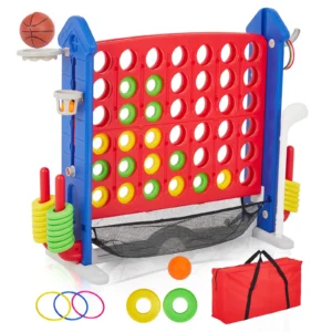 4-in-1 Giant Connect Game; Basketball Hoop; Ring Toss and Net Adjustable Height - Thumbnail Image 3