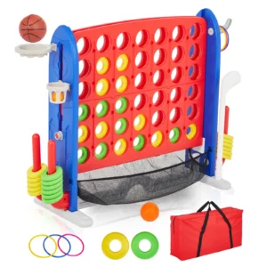 4-in-1 Giant Connect Game; Basketball Hoop; Ring Toss and Net Adjustable Height - Thumbnail Image 4