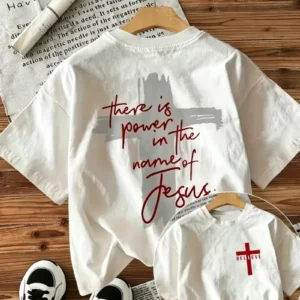 There Is Power in The Name of Jesus Print T-shirt With Cross Graphic - Thumbnail Image 2