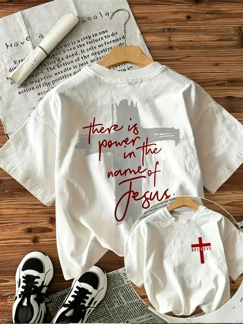 There Is Power in The Name of Jesus Print T-shirt With Cross Graphic - Image 2