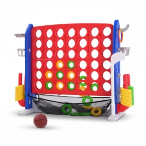 4-in-1 Giant Connect Game; Basketball Hoop; Ring Toss and Net  Adjustable Height