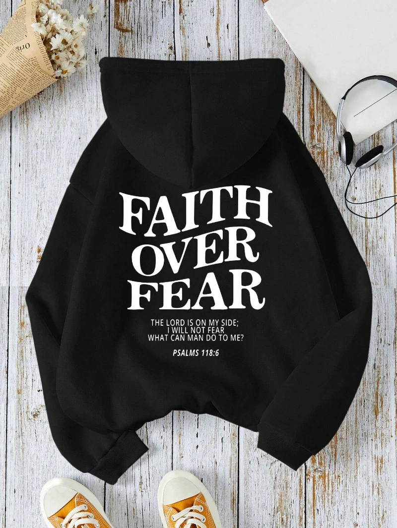 Women's Hoodies Faith Over Fear Fleece Sweatshirts - Image 3