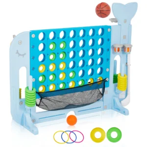4-in-1 Giant Connect Game; Basketball Hoop; Ring Toss and Net Adjustable Height - Thumbnail Image 5