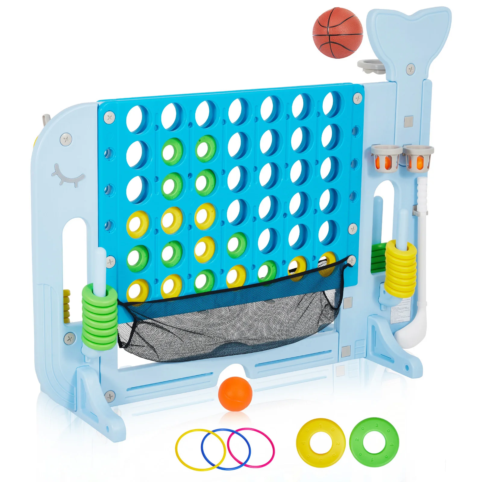 4-in-1 Giant Connect Game; Basketball Hoop; Ring Toss and Net Adjustable Height - Image 5