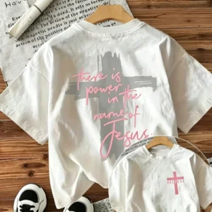 There Is Power in The Name of Jesus Print T-shirt With Cross Graphic - Thumbnail Image 4