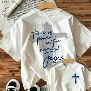 There Is Power in The Name of Jesus Print T-shirt With Cross Graphic - Thumbnail Image 3