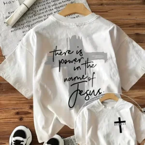 There Is Power in The Name of Jesus Print T-shirt With Cross Graphic