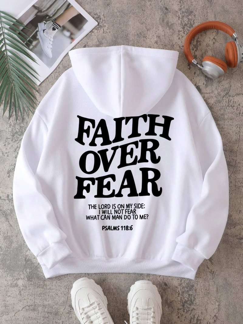 Women's Hoodies Faith Over Fear Fleece Sweatshirts - Image 7