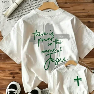 There Is Power in The Name of Jesus Print T-shirt With Cross Graphic - Thumbnail Image 5