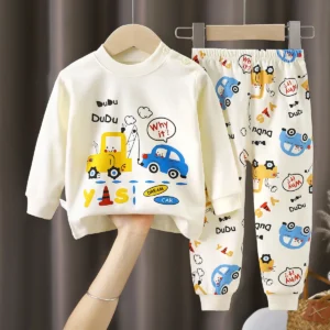 Autumn Kids Cotton Long Sleeve Cartoon Print Top + Pants - Thumbnail Image 2