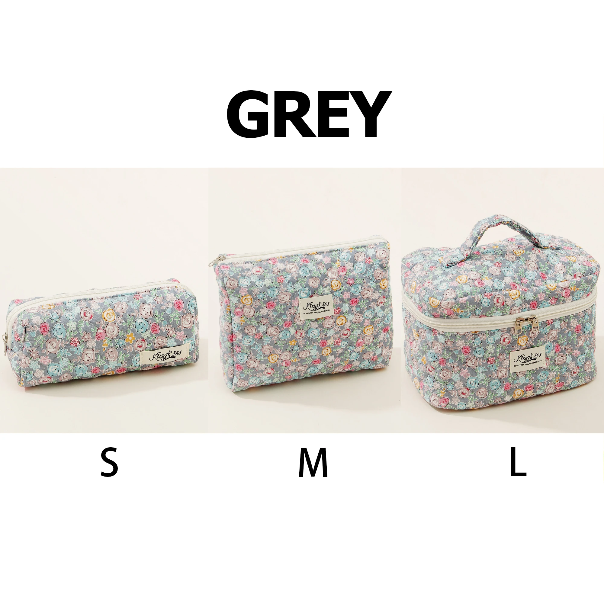 Quilted Cotton Makeup/Cosmetic Organizer Bag With Zipper - Image 24