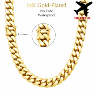 12mm 14K Gold Plated Miami Cuban Chain Necklace
