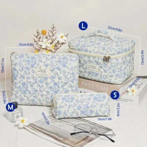 Quilted Cotton Makeup/Cosmetic Organizer Bag With Zipper - Thumbnail Image 6