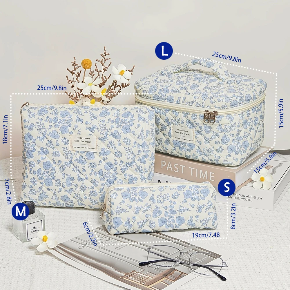 Quilted Cotton Makeup/Cosmetic Organizer Bag With Zipper - Image 6