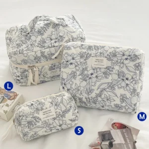 Quilted Cotton Makeup/Cosmetic Organizer Bag With Zipper - Thumbnail Image 22