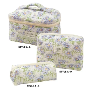 Quilted Cotton Makeup/Cosmetic Organizer Bag With Zipper - Thumbnail Image 5