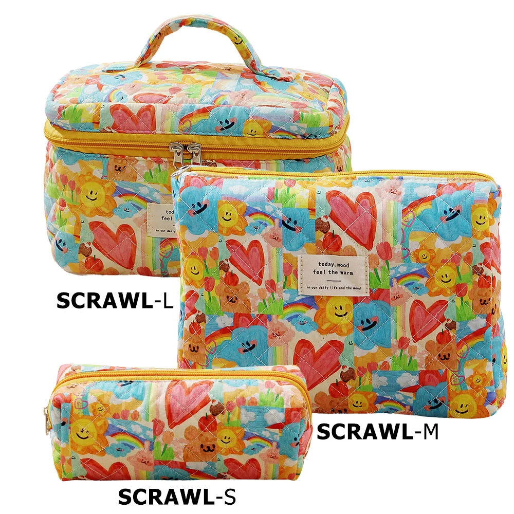 Quilted Cotton Makeup/Cosmetic Organizer Bag With Zipper - Image 3
