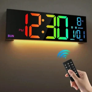 16-Inch Black LED Digital Wall Clock With Remote Control, Temperature Display, & Auto-Dimming