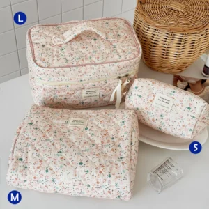 Quilted Cotton Makeup/Cosmetic Organizer Bag With Zipper - Thumbnail Image 10
