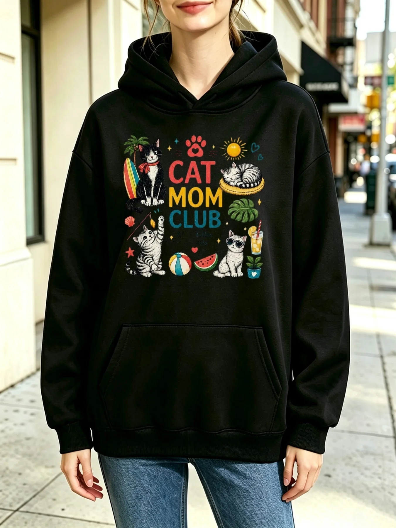 Women'S Hooded Sweatshirt  CAT MOM CLUB Design - Image 1