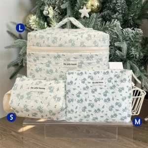 Quilted Cotton Makeup/Cosmetic Organizer Bag With Zipper - Thumbnail Image 8