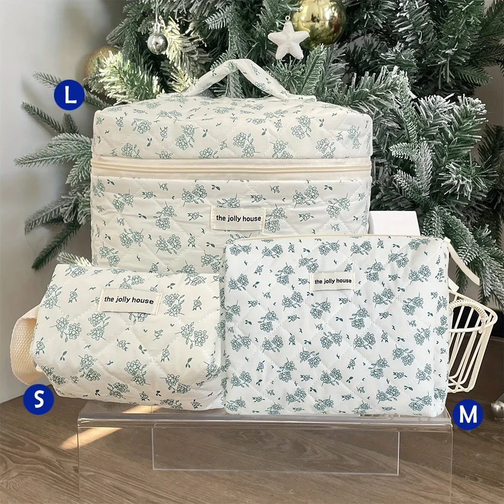 Quilted Cotton Makeup/Cosmetic Organizer Bag With Zipper - Image 8