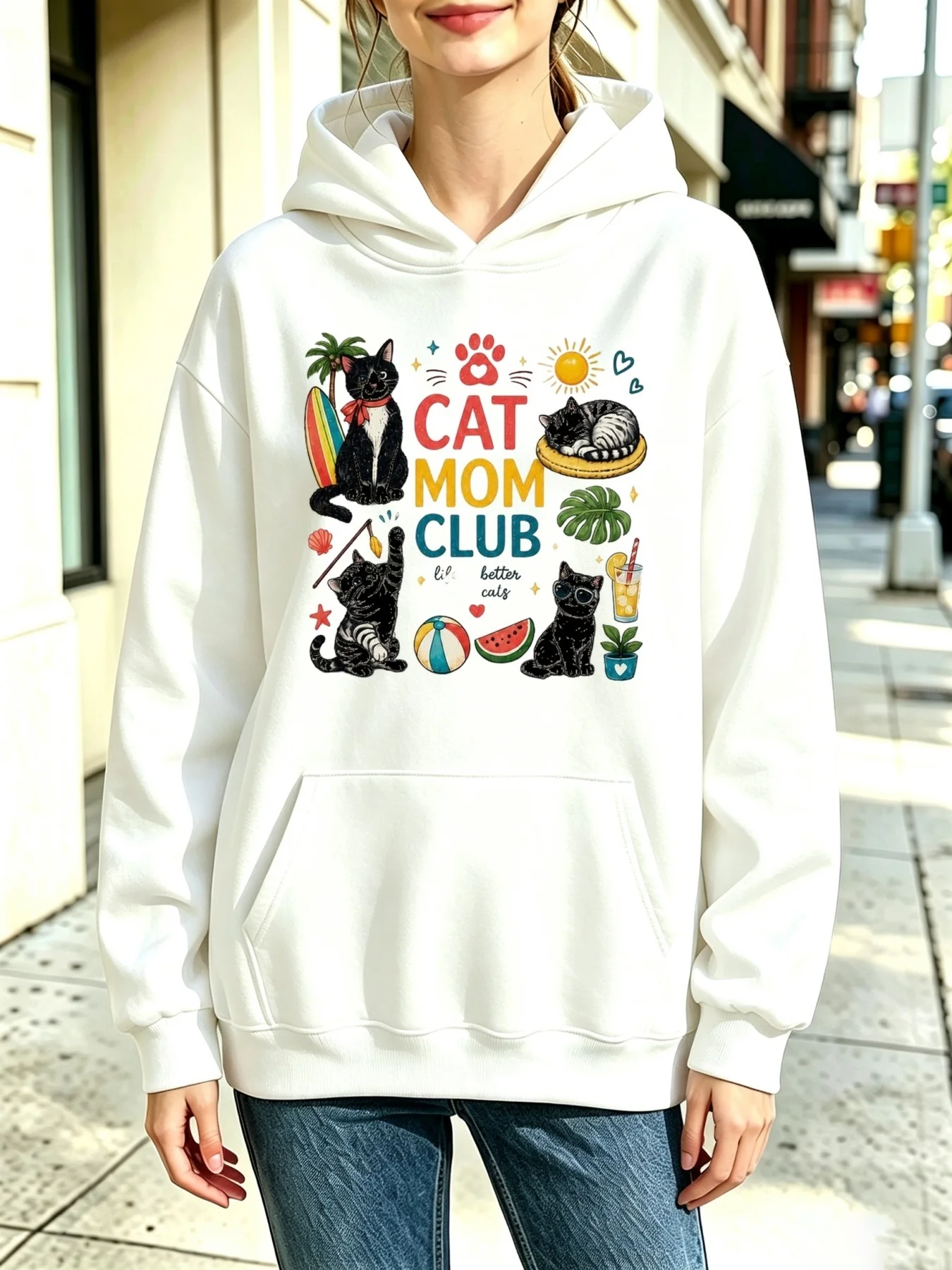 Women'S Hooded Sweatshirt  CAT MOM CLUB Design - Image 2