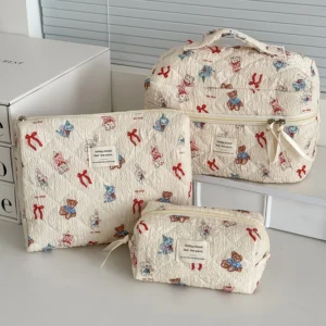 Quilted Cotton Makeup/Cosmetic Organizer Bag With Zipper - Thumbnail Image 11