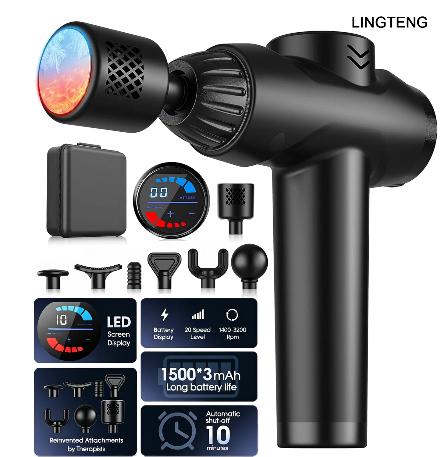 Deep Tissue Massage Gun with Hot and Cold Functions, 7 Massage Heads, with Storage Case - Image 1