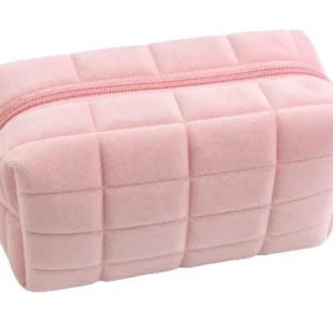 Soft Velvet Quilted Makeup Bag with Zipper - Thumbnail Image 2