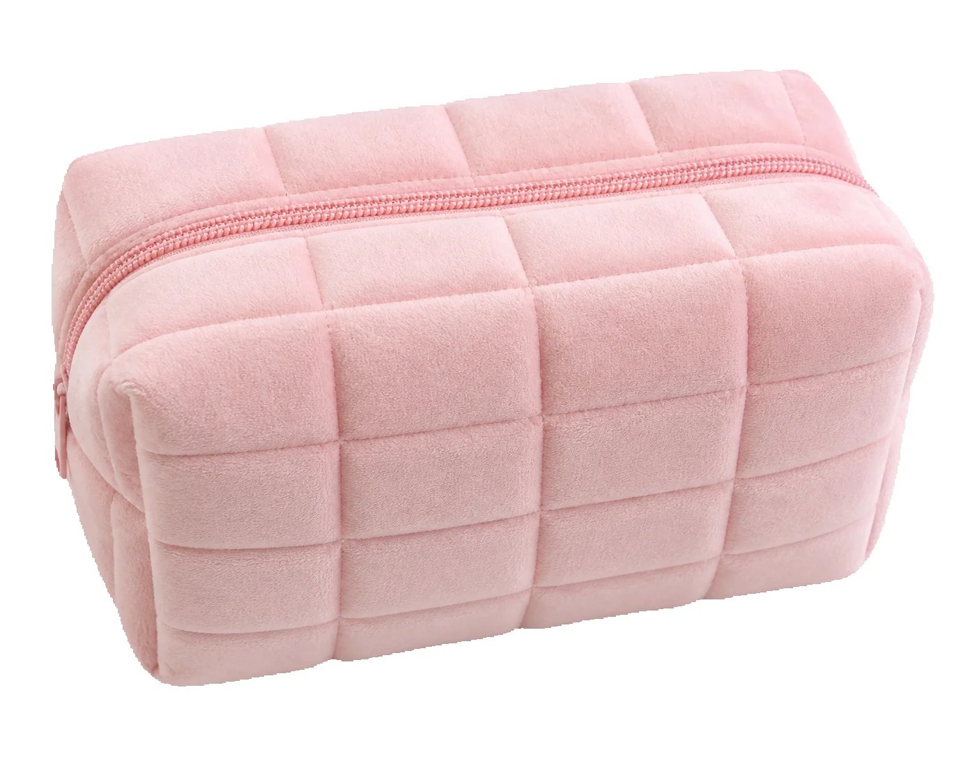 Soft Velvet Quilted Makeup Bag with Zipper - Image 2