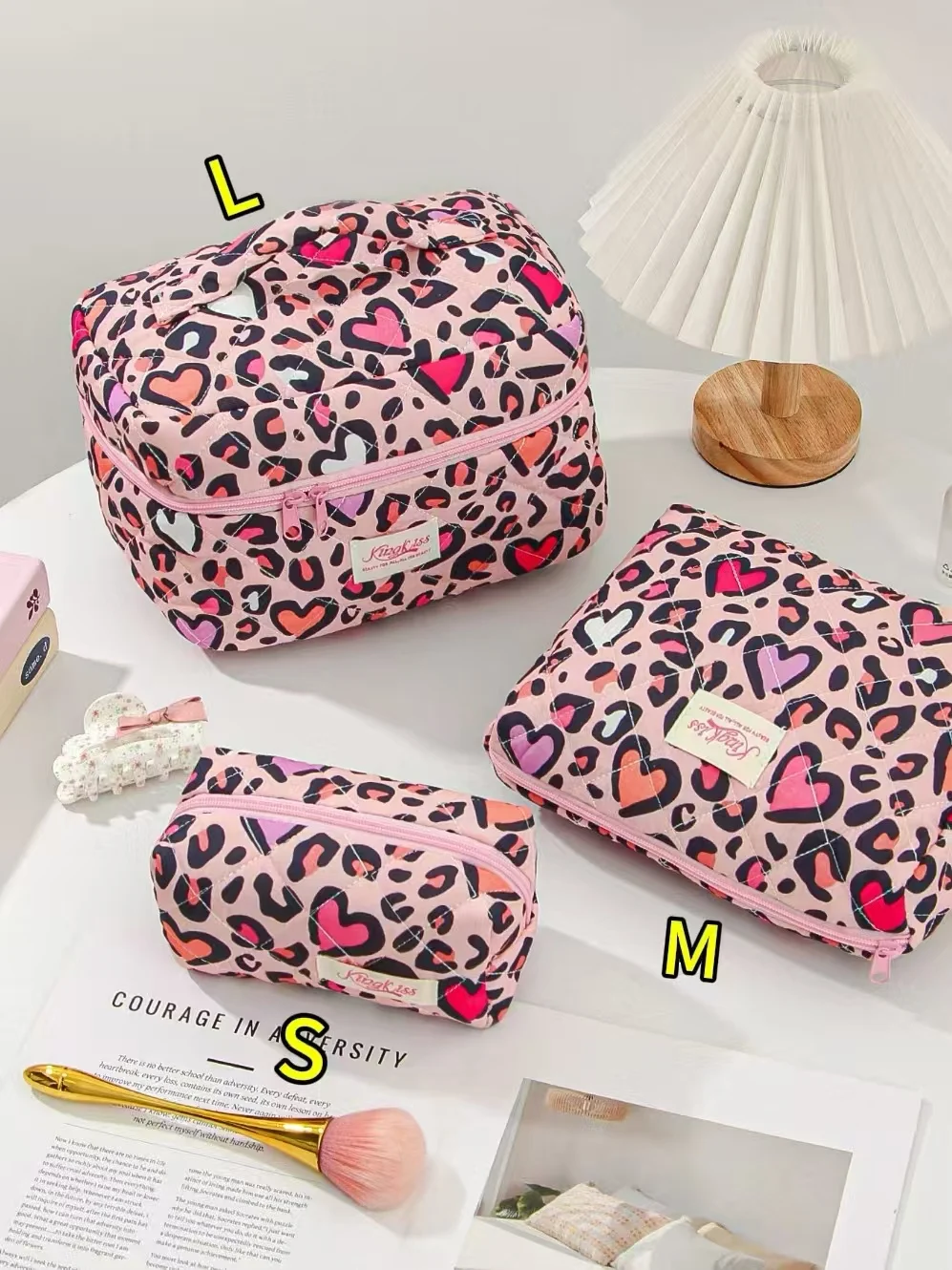 Quilted Cotton Makeup/Cosmetic Organizer Bag With Zipper - Image 23