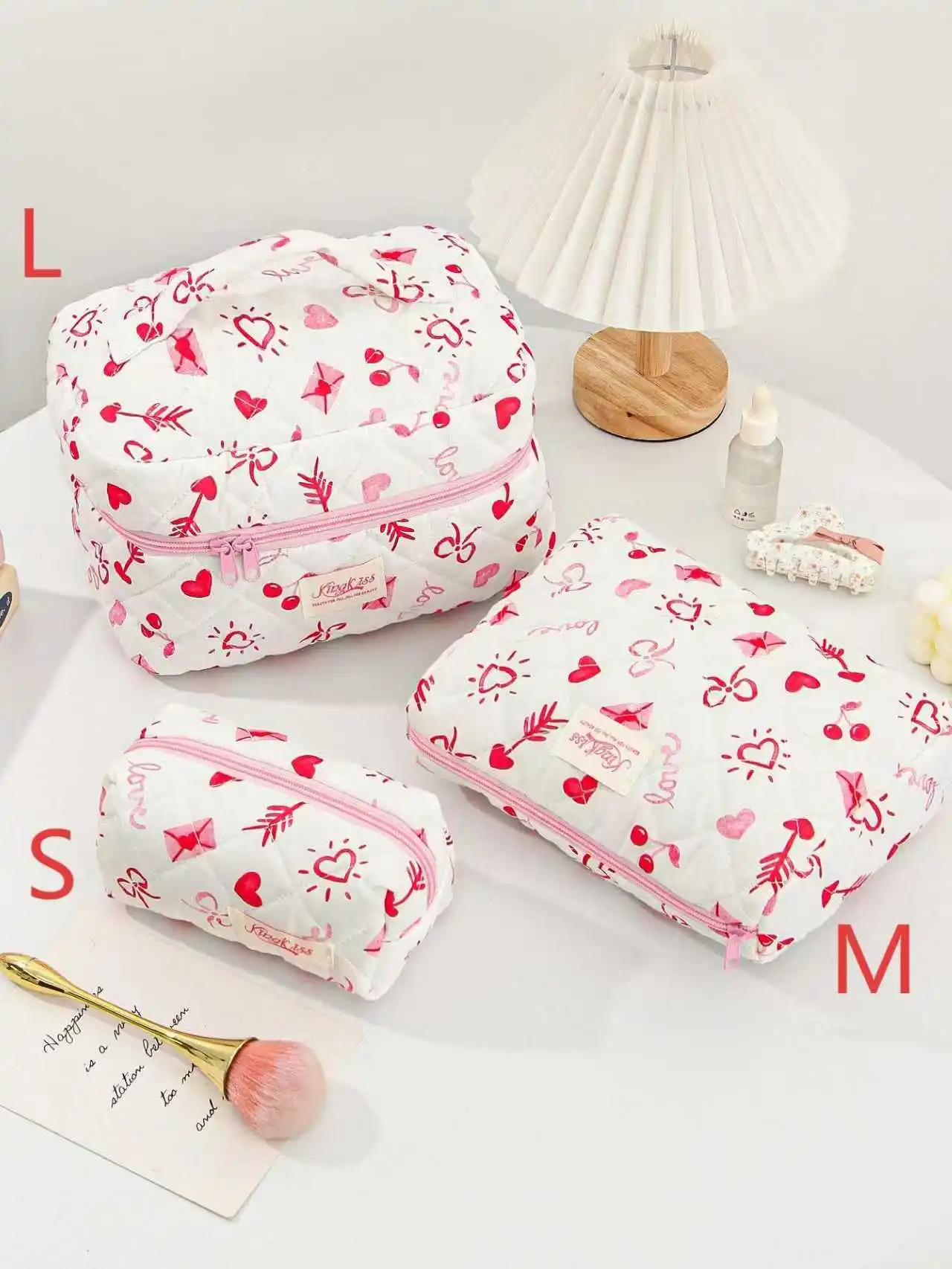 Quilted Cotton Makeup/Cosmetic Organizer Bag With Zipper - Image 26
