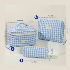 Quilted Cotton Makeup/Cosmetic Organizer Bag With Zipper - Thumbnail Image 18