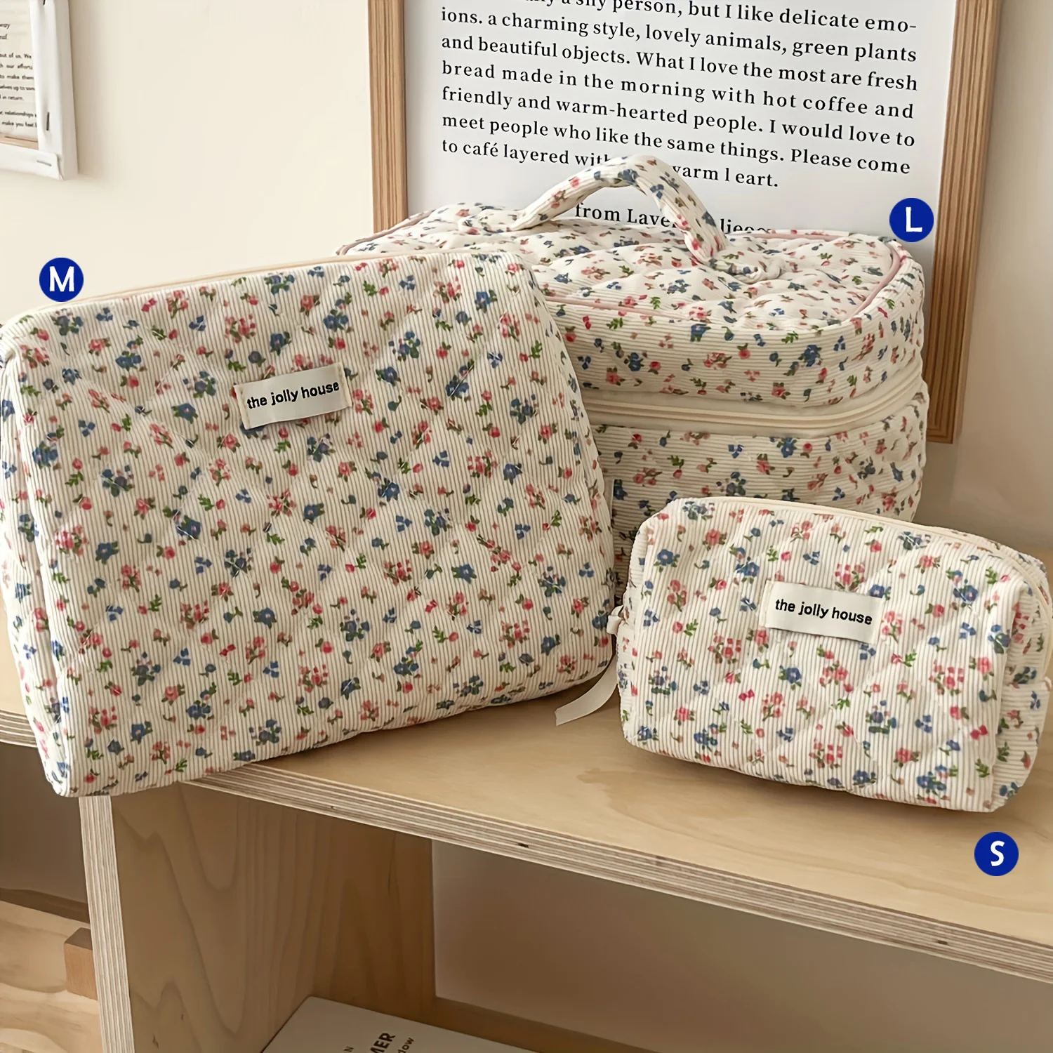 Quilted Cotton Makeup/Cosmetic Organizer Bag With Zipper - Image 19