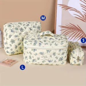 Quilted Cotton Makeup/Cosmetic Organizer Bag With Zipper - Thumbnail Image 14