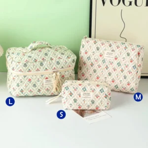 Quilted Cotton Makeup/Cosmetic Organizer Bag With Zipper - Thumbnail Image 20