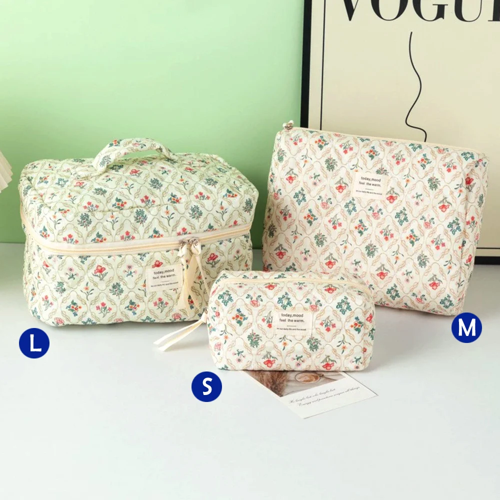 Quilted Cotton Makeup/Cosmetic Organizer Bag With Zipper - Image 20