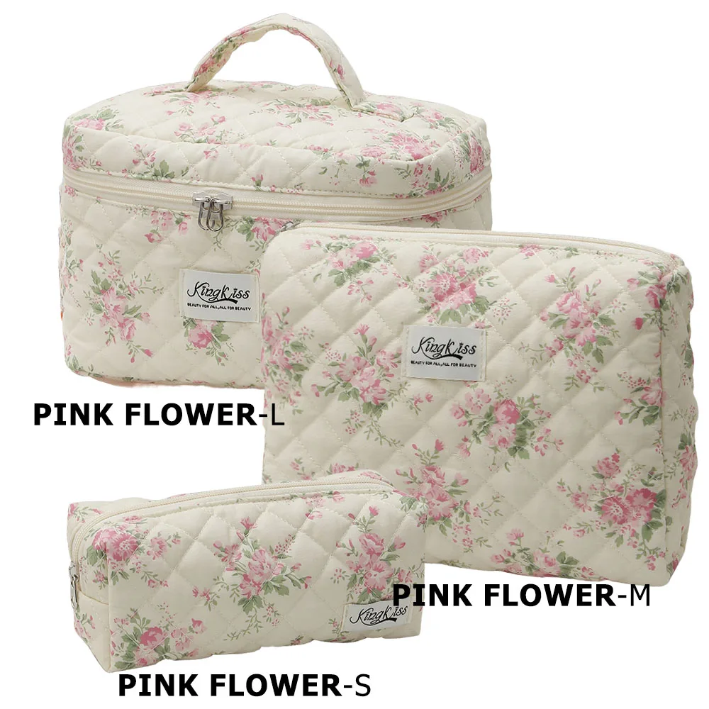 Quilted Cotton Makeup/Cosmetic Organizer Bag With Zipper - Image 4
